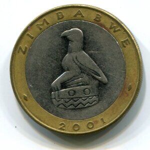 2001 Zimbabwe Bimetallic Rhino $5 Coin (b489-12)